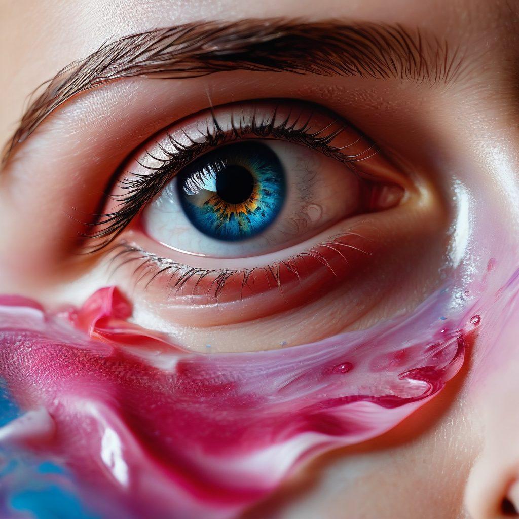 A captivating close-up of various bodily fluids artistically represented in vibrant colors, including water, paint, and translucent gel, flowing and merging together. The background features subtle hints of seductive elements like silk sheets and rose petals, enhancing allure. The focus is on the dynamic movement and texture of the fluids, evoking a sense of curiosity and fascination. super-realistic. vibrant colors. artistic blend.